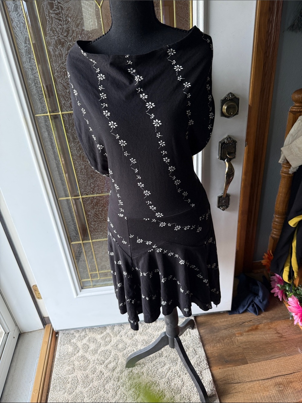 Free People Black Floral Drop-Waist Midi Dress